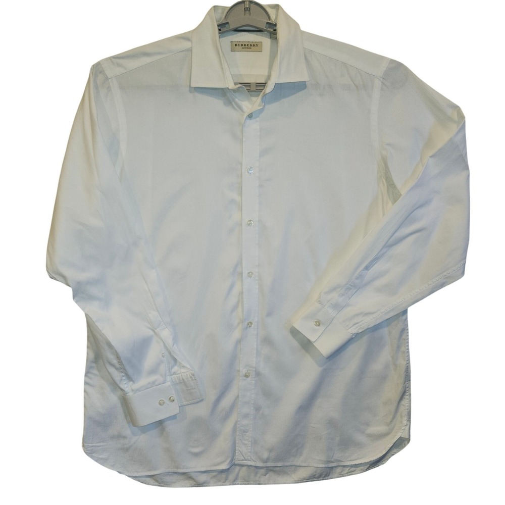 Burberry London Mens White Herringbone Dress Shirt Long Sleeve 17.5 44 XL